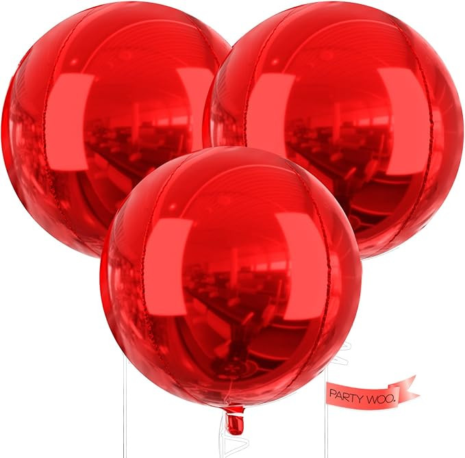 PartyWoo Red Foil Balloons 3pcs 50 Inch Large Round Foil Big Giant 4D Jumbo Inflatable Mirror Bal... | Amazon (US)