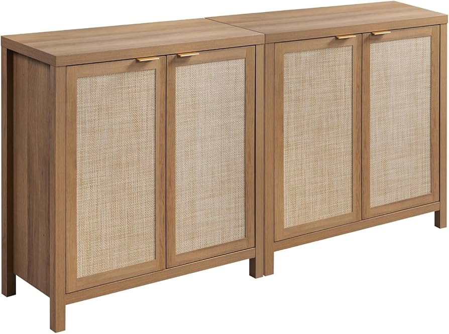 SICOTAS Rattan Sideboard Buffet Credenza Cabinet - 2 Pieces Large Farmhouse Kitchen Coffee Bar Ca... | Amazon (US)