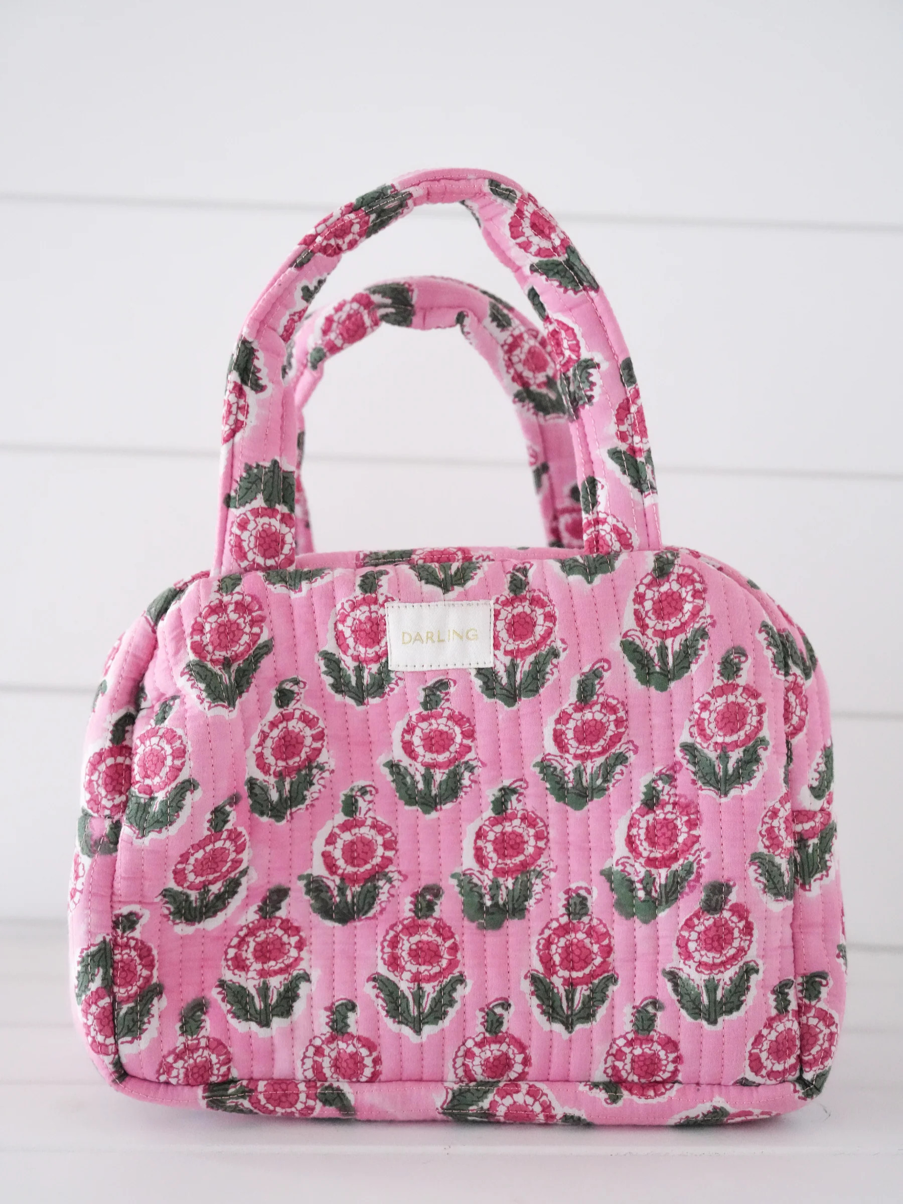 Quilted Cosmetic Tote - Pink Poppy | Darling Loungewear