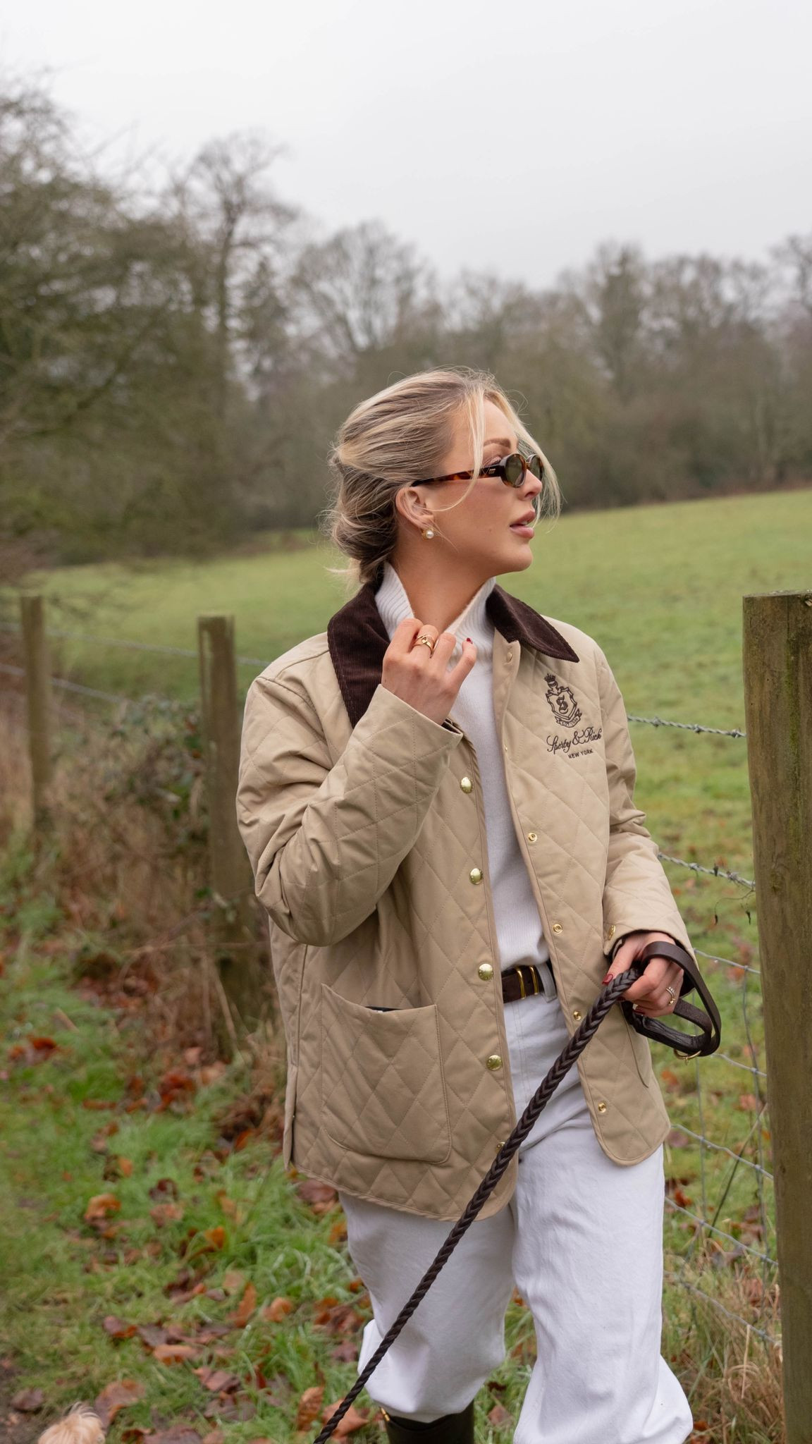 Dog walking outfit, countryside outfit, neutrals, lily silk jumper, cos jeans, Sporty & Rich coat, Massimo Dutti boots, le specs  sunglasses 

#LTKuk #LTKwinter #LTKstyletip