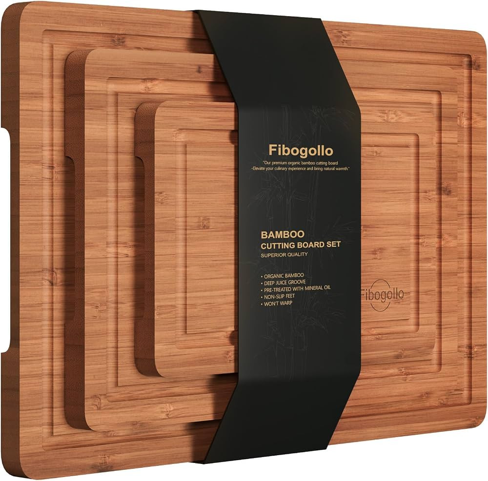 Bamboo Cutting Boards (set of 3), Carbonized Bamboo Chopping Boards with Juice Groove for Kitchen... | Amazon (US)