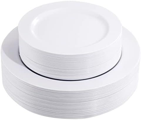 FLOWERCAT 60PCS White Plastic Plates - Heavy Duty White Disposable Plates for Party/Wedding - Inc... | Amazon (US)