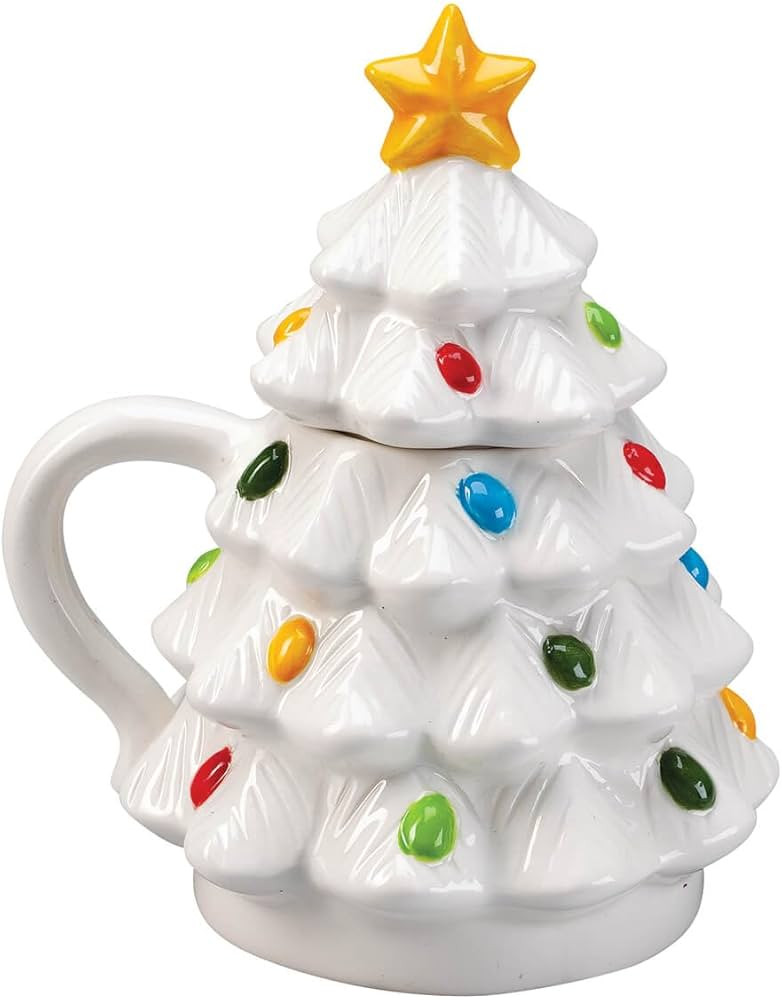 Ceramic Christmas Tree Mug with Lid - White Design, Festive Holiday Design for Warm Beverages - U... | Amazon (US)