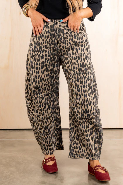 Trendsetter Chestnut Leopard Barrel Jean | The Willow Tree
