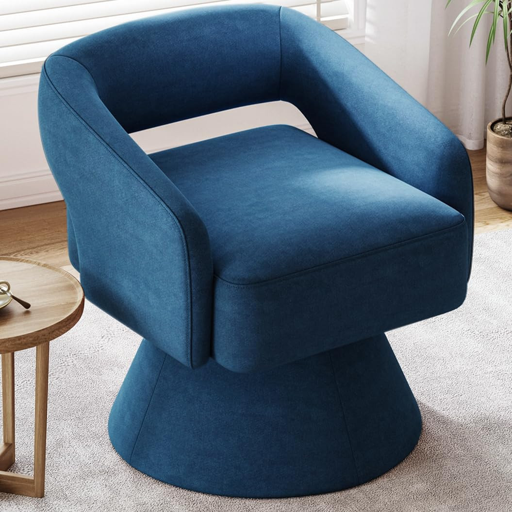 LINSY Swivel Barrel Chair, 360 Modern Swivel Accent Chair Boucle Swivel Chair Round Blue Velvet C... | Amazon (US)