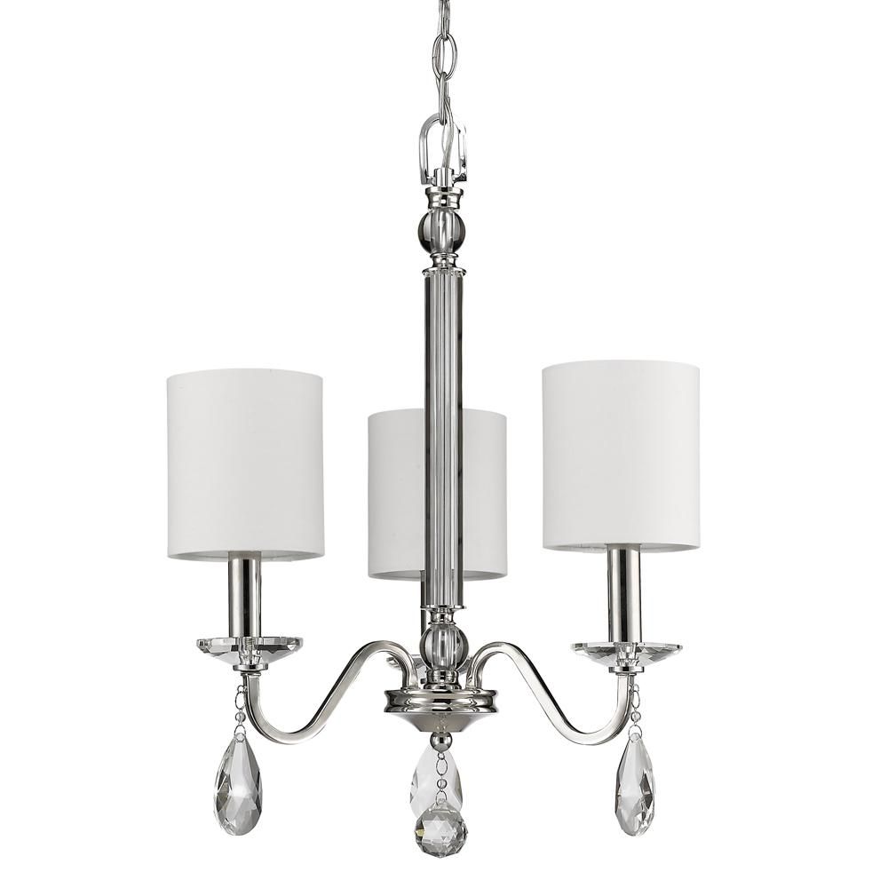 Acclaim Lighting Lily 3-Light Indoor Polished Nickel Mini Chandelier with Shades and Crystal Pendant | The Home Depot