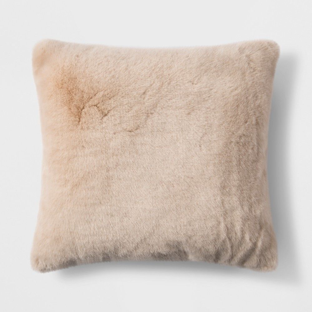 Short Faux Fur Square Throw Pillow - Threshold , Beige | Target