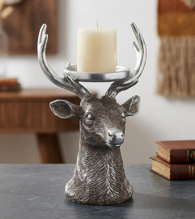 9 Inch Deer Candle Holder, Antique Silver Reindeer Statue Tea Light Holder, Vintage Christmas Dec... | Amazon (US)