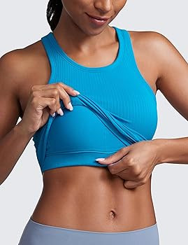 CRZ YOGA Womens Seamless Ribbed Longline High Neck Sports Bra - Racerback Padded Slim Fit Crop Ta... | Amazon (US)