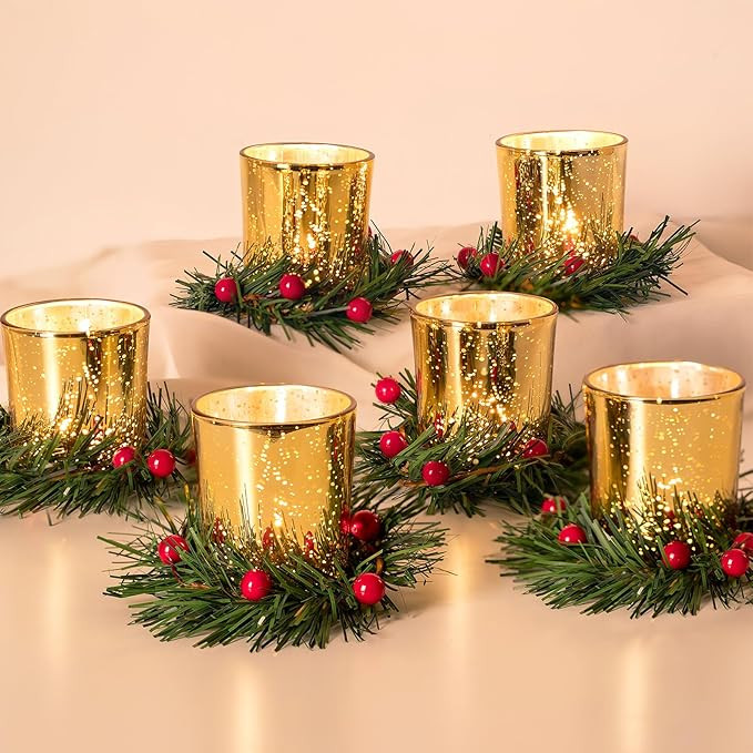 Hewory Christmas Tealight Candle Holder: Set of 6 Decorative Tea Lights Candle Holder with Christ... | Amazon (US)