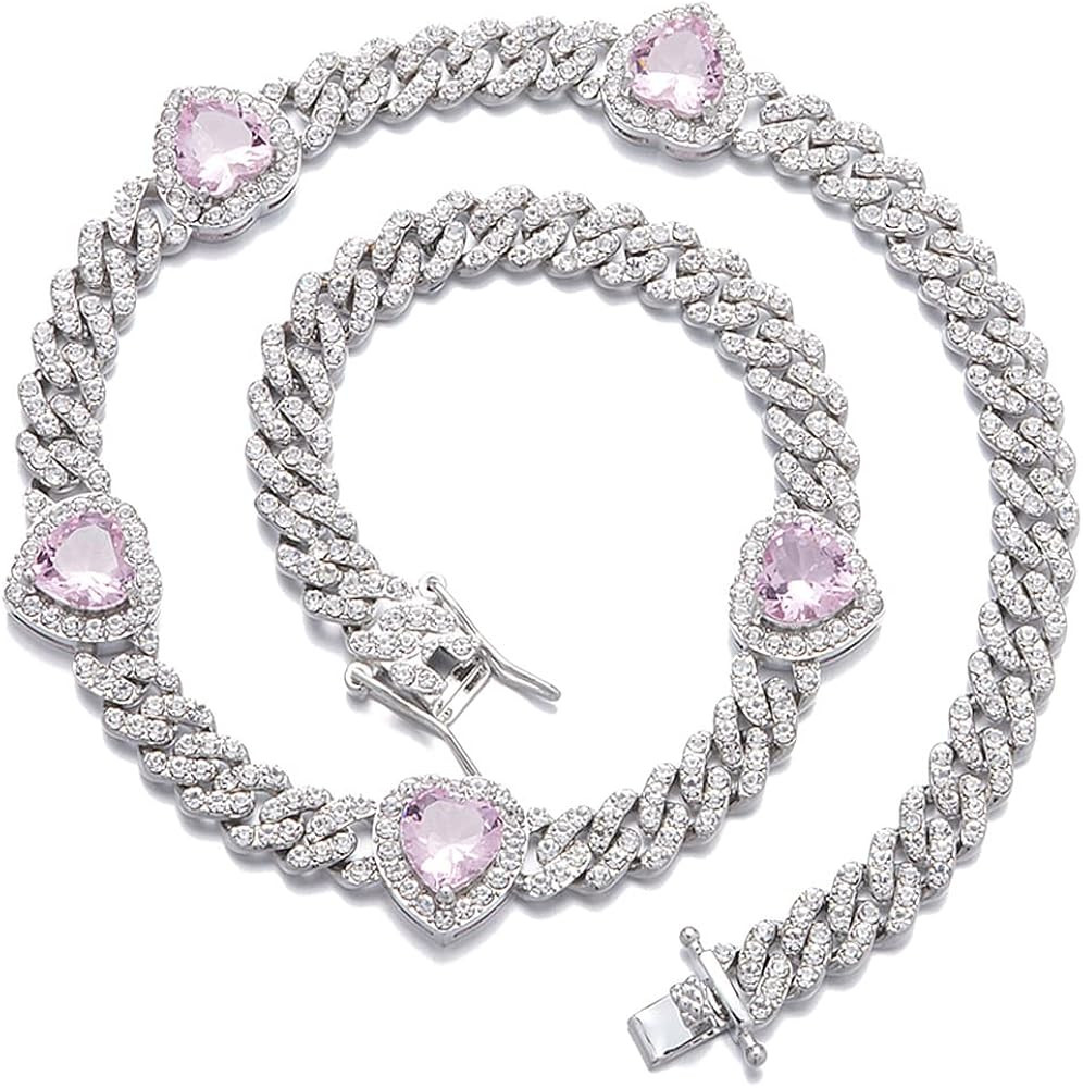 Apzzic 9mm Miami Prong Cuban Link Chain Iced Out Paved Heart Shape Rhinestones CZ Bling Rapper Ne... | Amazon (US)