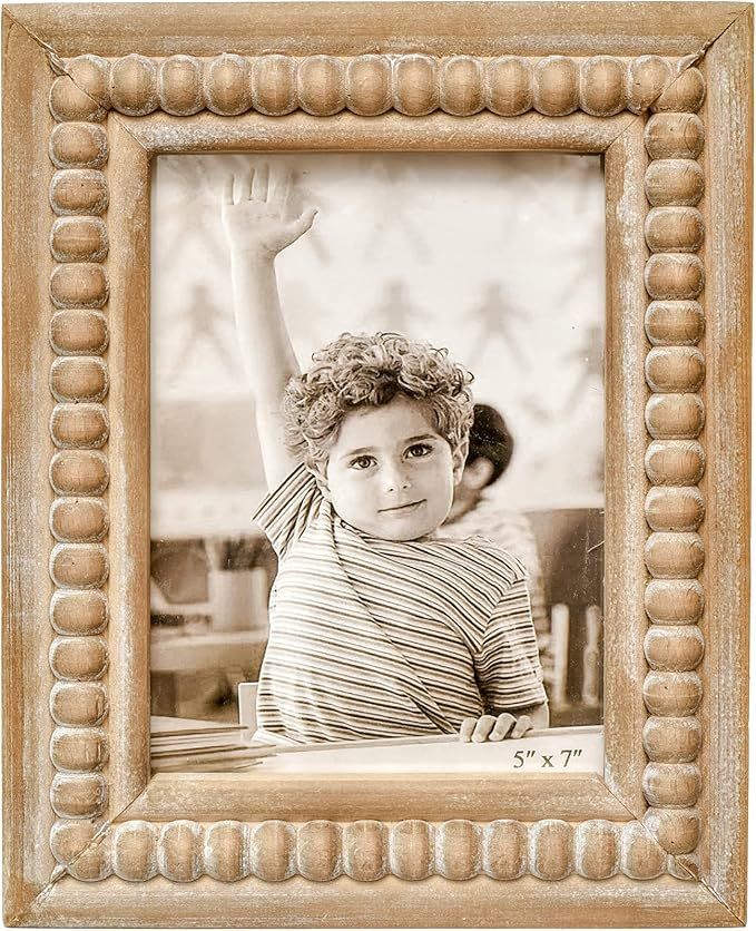Large Rectangular Natural Wood Picture Frame With Decorative Beads- Perfect for 5X7 Single Photos... | Amazon (US)