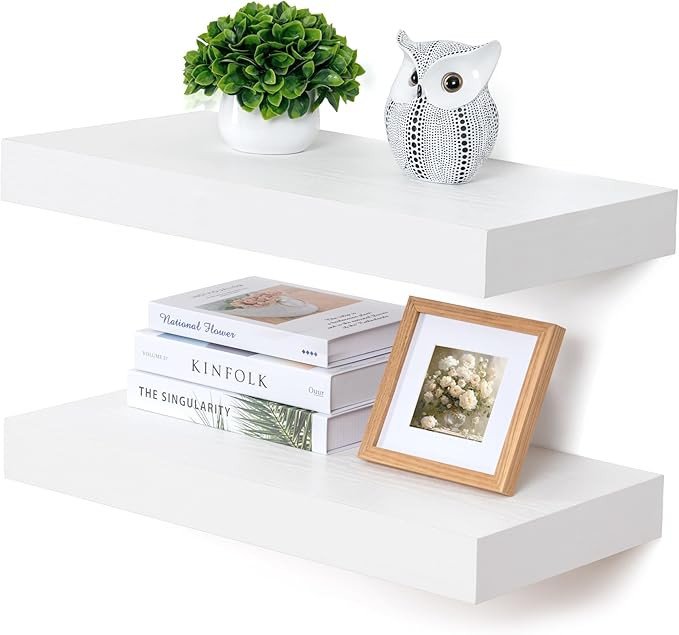 Deep Floating Shelves, 24''W x 12''D Floating Shelves White Set of 2, 12 Inch Deep Large Wood She... | Amazon (US)