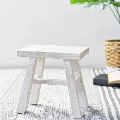 White Washed Wood Stool | The Nested Fig