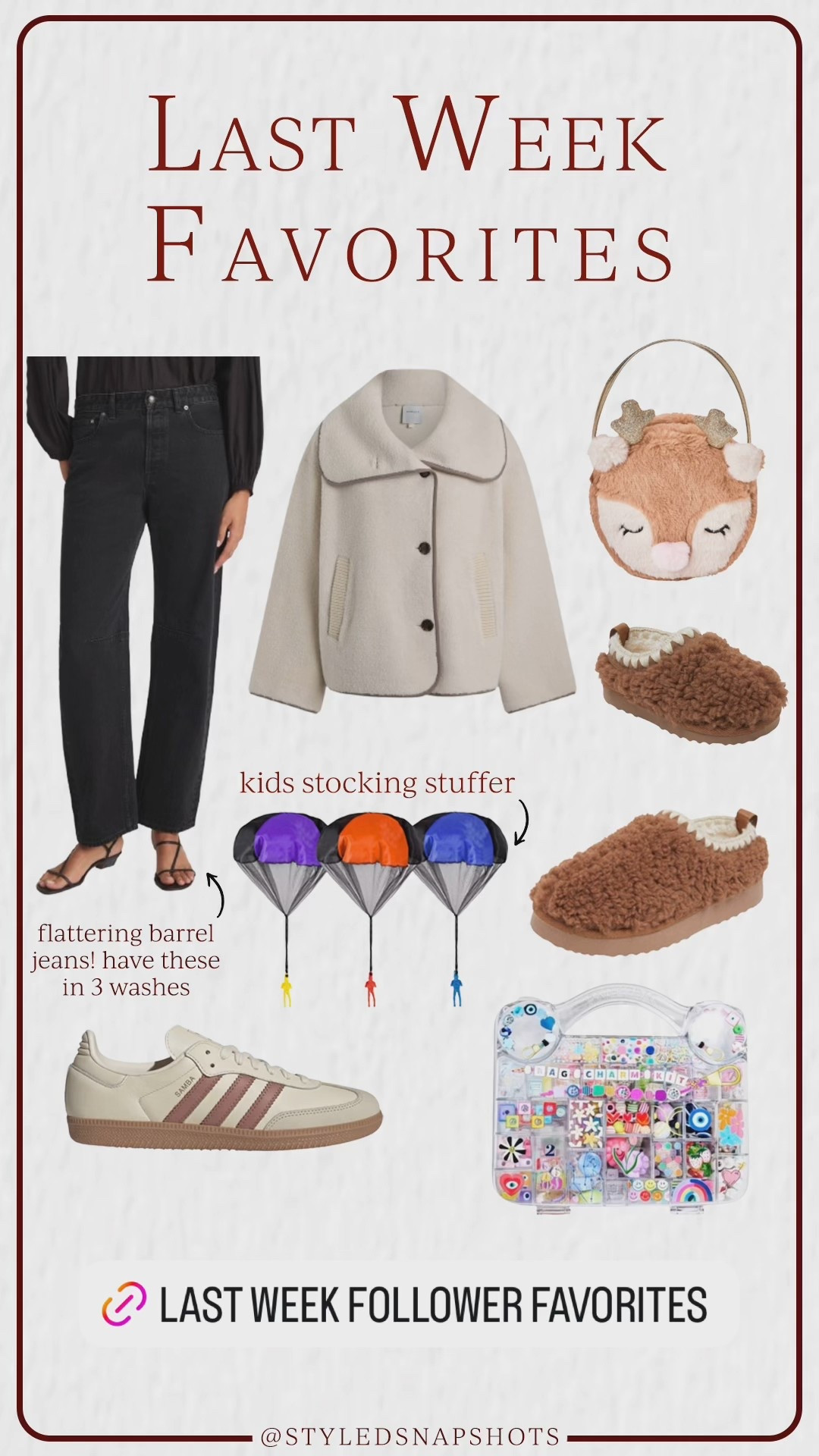 Last week follower favorites 
-I go tts in pants (26R) and they fit loosely (size down if you don’t want the loose fit)
-small Sherpa
-size down 1/2 in sneakers 
-I’m a 7.5 and ordered 8’s in slippers  
-bought the cute purse & toddler slippers for Dyl 
-bought the 🪂 for boys stockings
-bead kit still 20% off & makes a great gift 

#LTKKids #LTKFindsUnder100 #LTKGiftGuide