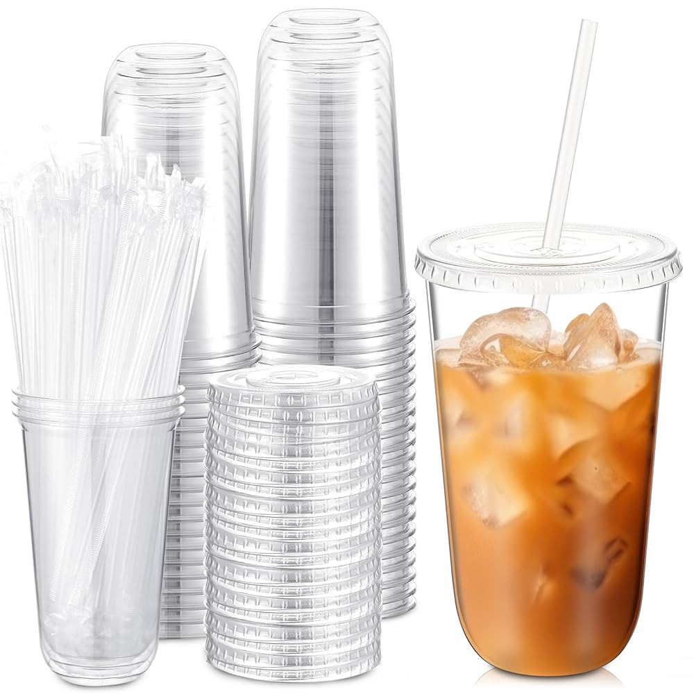 50 Sets Clear Plastic Cups with Lids and Straws, Disposable Iced Coffee Cups Drinking PET for Col... | Amazon (US)