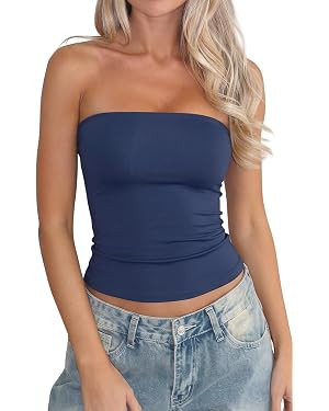QINSEN Women's Tube Top Double Lined Strapless Bandeau Top Summer Slim Fit Going Out Tank Tops | Amazon (US)