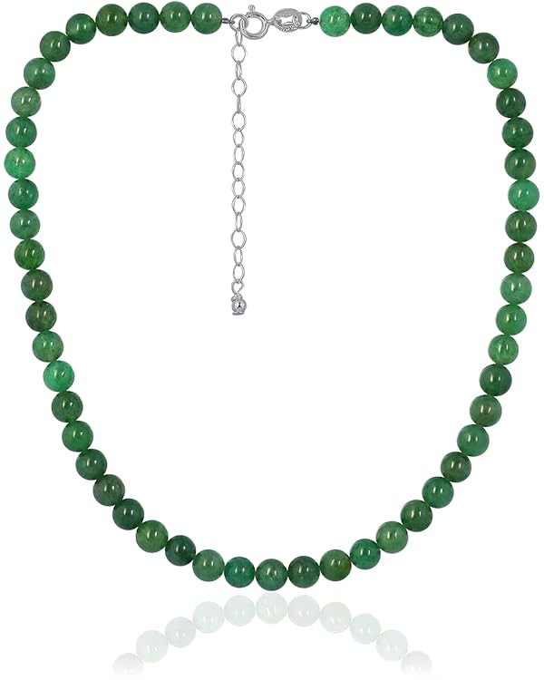 SEA OF ICE Precious Gemstone 6mm Round Beads Necklace 14" Plus 2" Extender with Sterling Silver S... | Amazon (US)