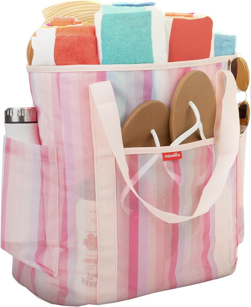 Large Mesh Beach Bag - Beach Tote Bags Waterproof Sandproof - Swim Tote for Pool | Amazon (US)