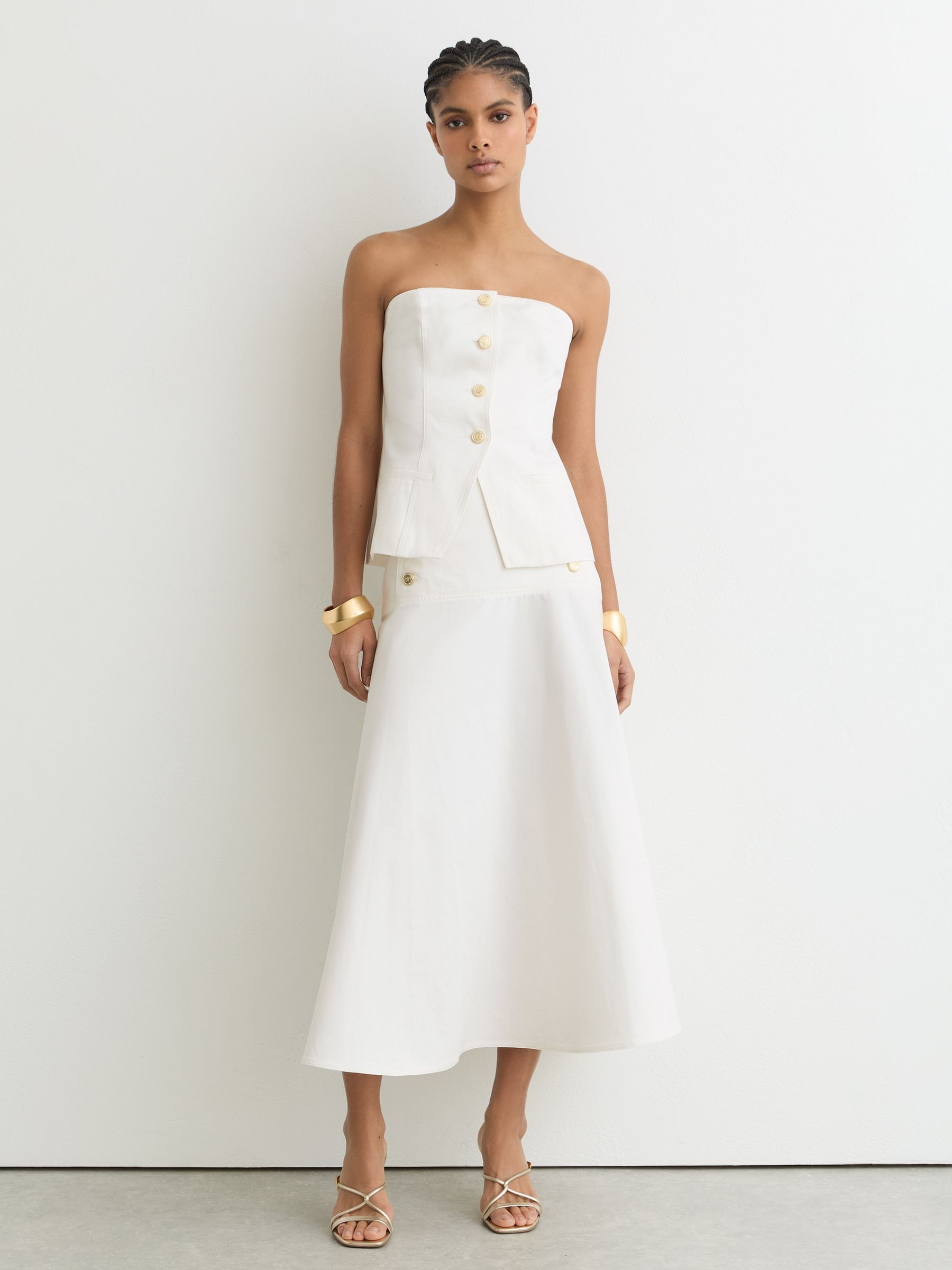 Strapless Button Waistcoat in Ivory | Reiss UK