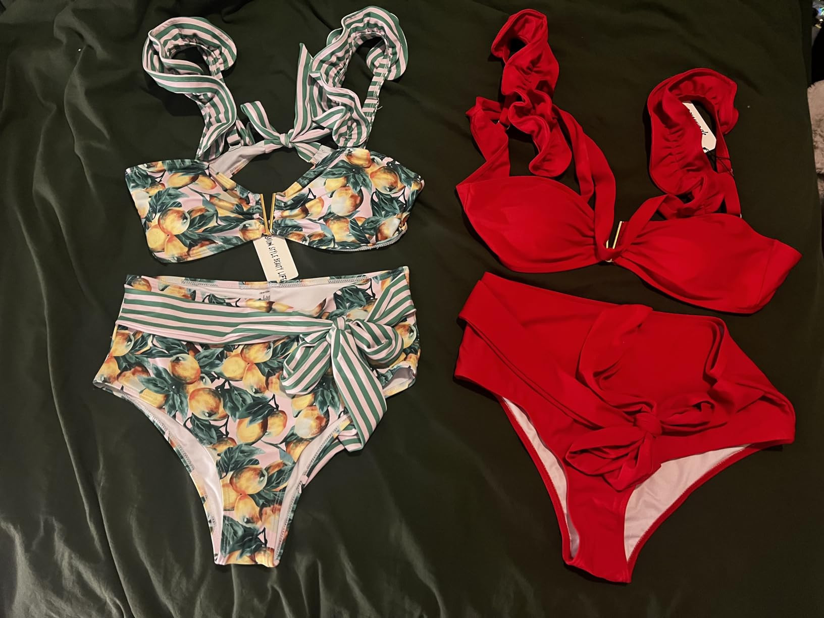 SPORLIKE Women High Waisted Swimsuit Flounce Straps Bikini Bathing Suit | Amazon (US)