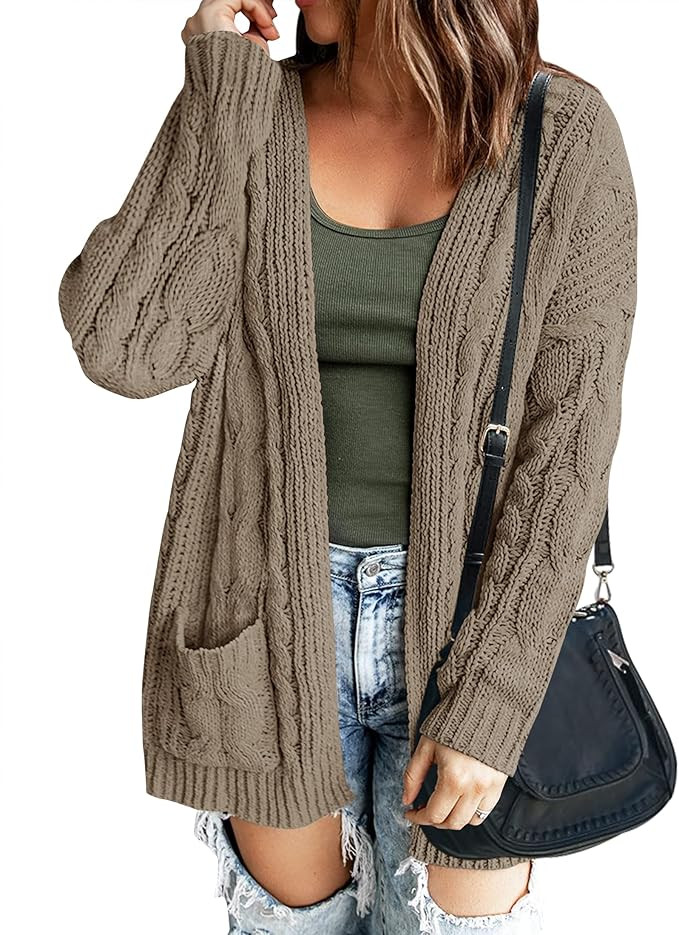 ZESICA Women's Chunky Cable Knit Open Front Sweater Long Sleeve Casual Loose Cardigan Outerwear C... | Amazon (US)