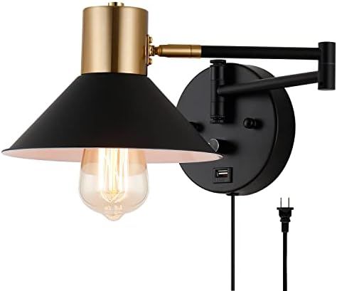 Plug in Wall Sconces ,Swing Arm Wall Lamp ,Adjustable Metal Vintage Industrial Wall Reading Light... | Amazon (US)