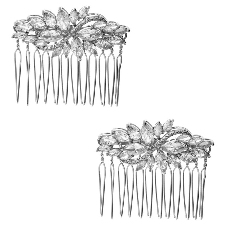 Believe by Brilliance Fine Silver Plated Marquise Cubic Zirconia Hair Comb Set, 2 Pieces | Walmart (US)