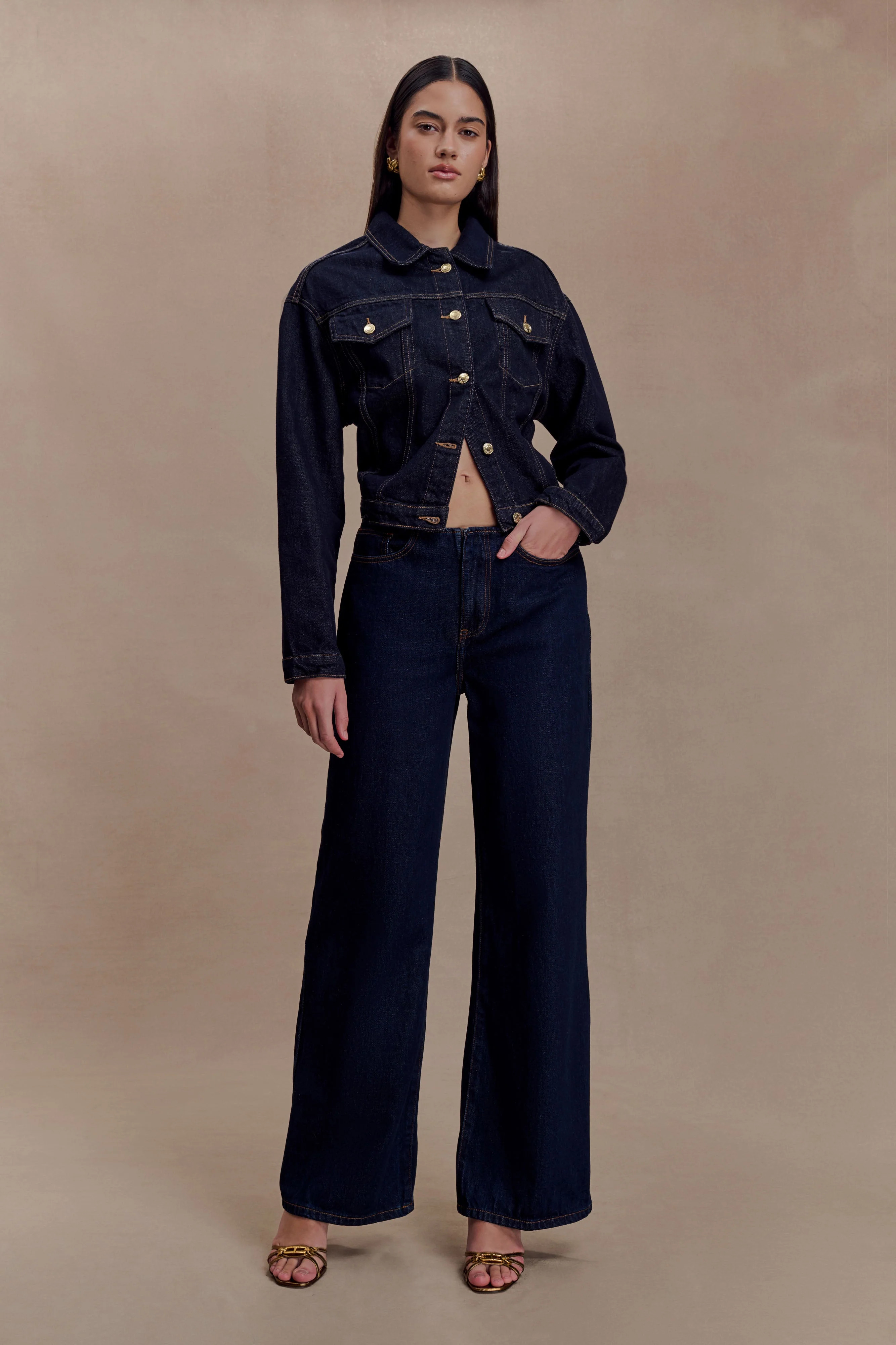 Cinched Denim Jacket - Washed Indigo Blue | MESHKI US