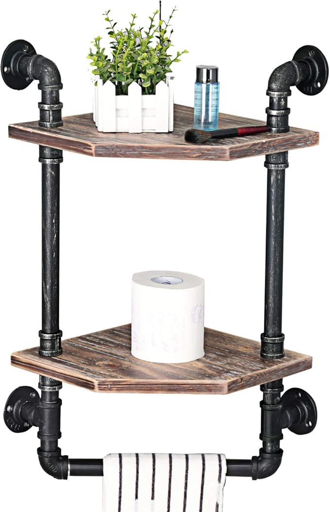 MBQQ Industrial Pipe Shelf,Rustic Corner Shelves with Towel Bar,Bathroom Shelves Wall Mounted,2 T... | Amazon (US)