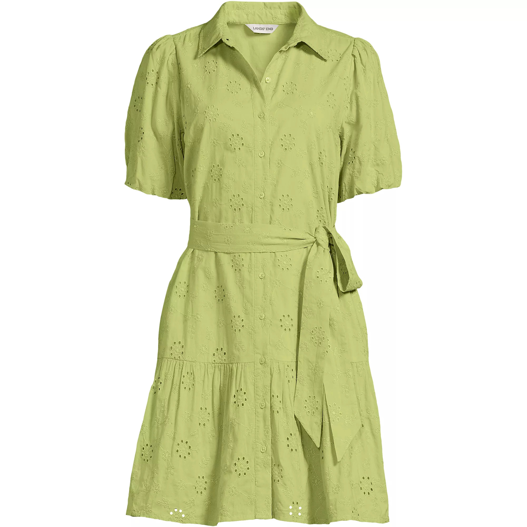 Women's Elbow Sleeve Eyelet Knee Length Shirt Dress | Lands' End (US)