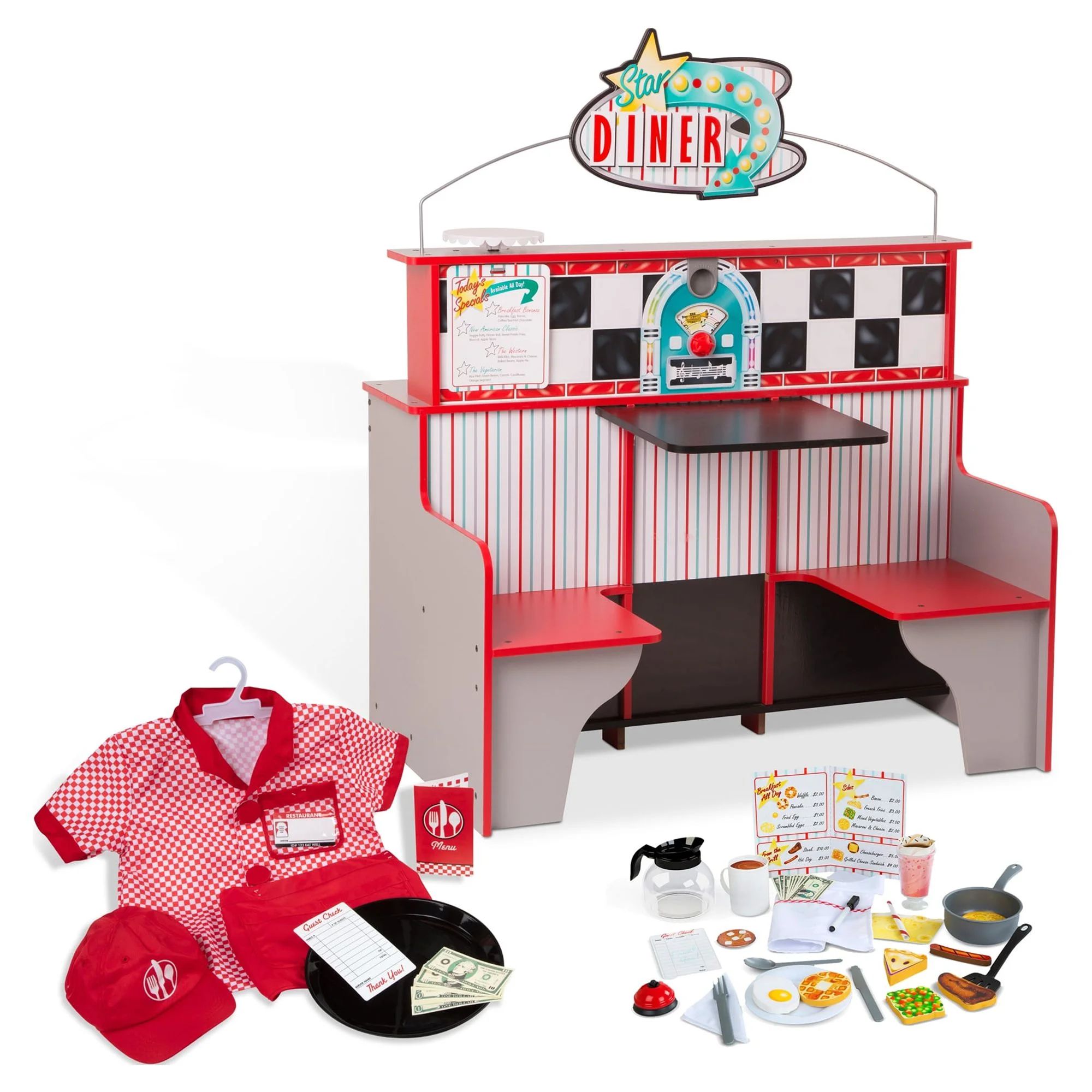 Melissa & Doug Double-Sided Wooden Star Diner Restaurant Play Space | Walmart (US)