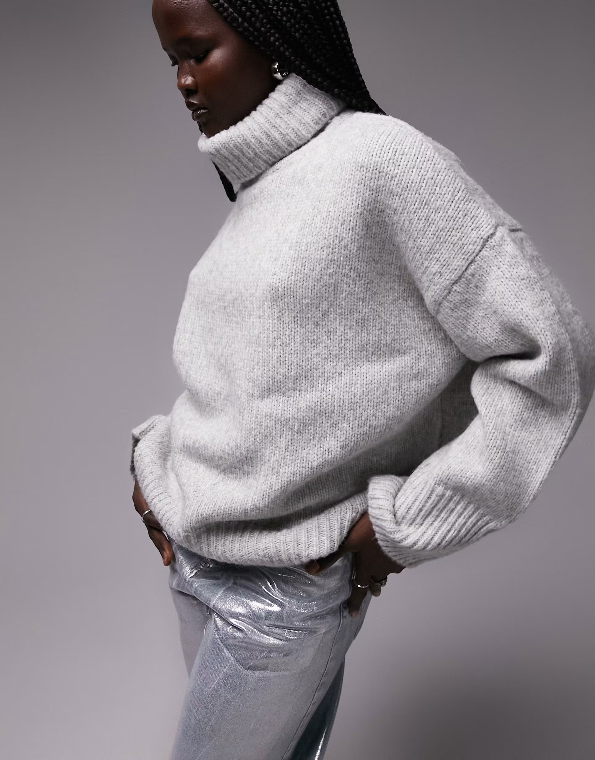 Topshop knitted oversized roll neck sweater in gray | ASOS (Global)
