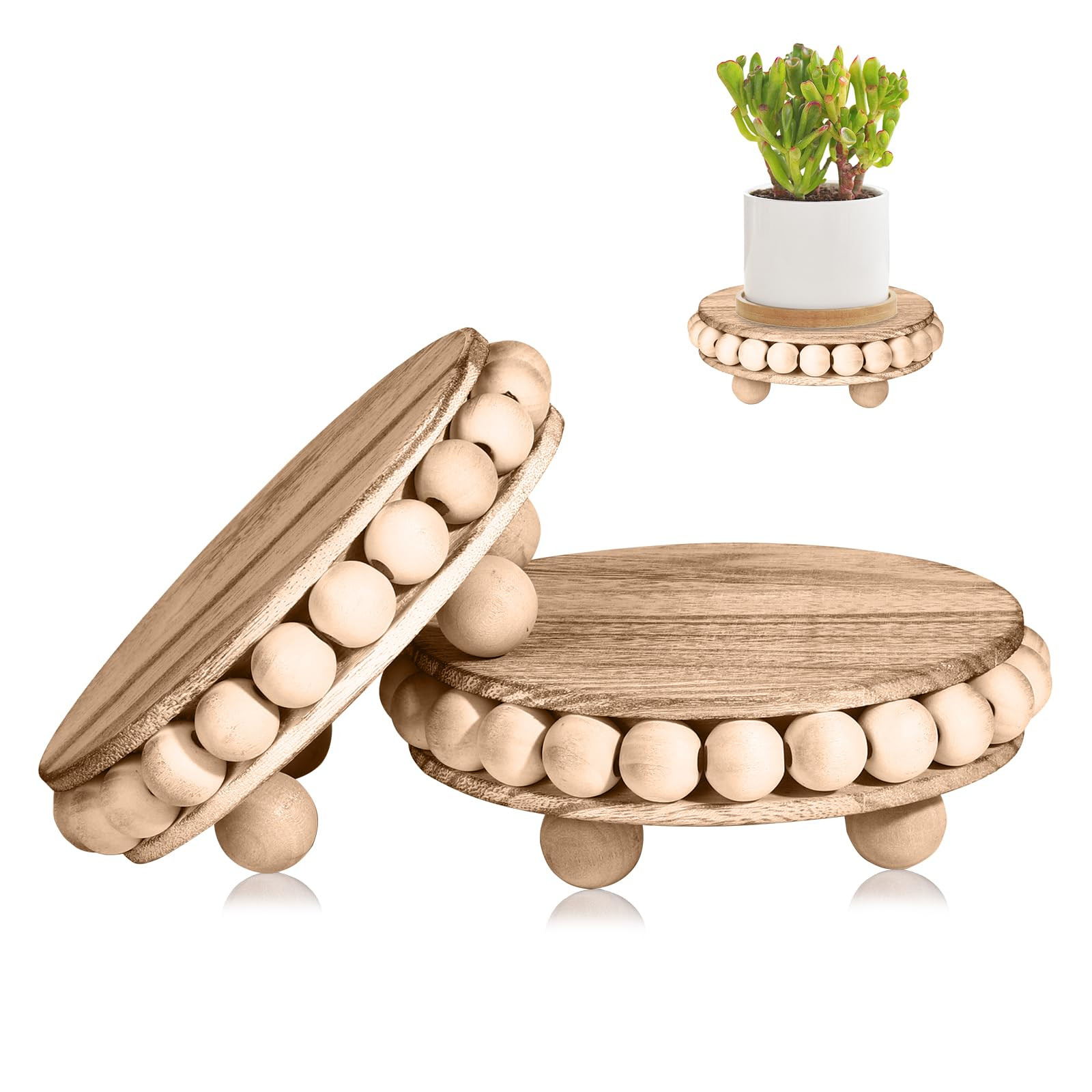 2 Pack Wood Riser, Risers for Decor，with Beaded Detailing Tratiered Tray Decory，Doubles as Pl... | Amazon (US)