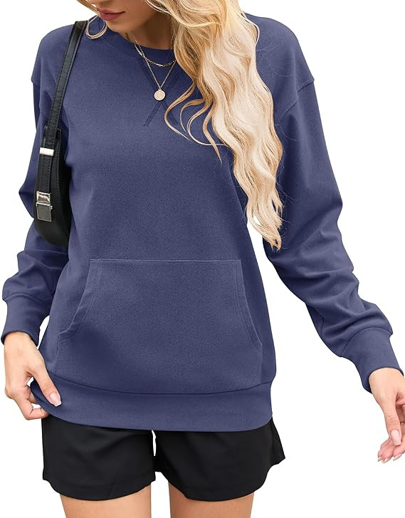 AUSELILY Women’s Crewneck Hoodless Sweatshirt Oversized Long Sleeve Pullover Tops with Pockets ... | Amazon (US)