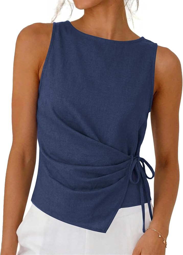 Women Linen Cotton Tie Wrap Sleeveless Crop Tank Tops Going Out | Amazon (US)