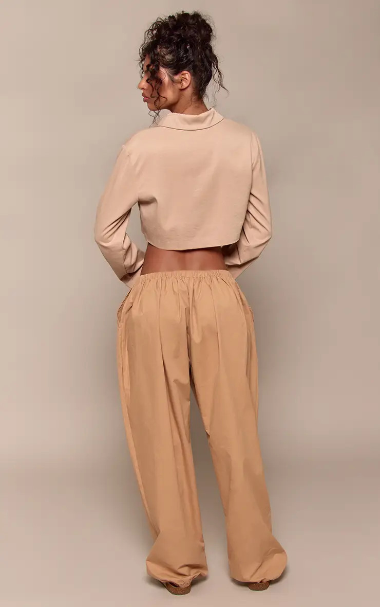 Camel Cotton Drawstring Balloon Trousers | PrettyLittleThing UK