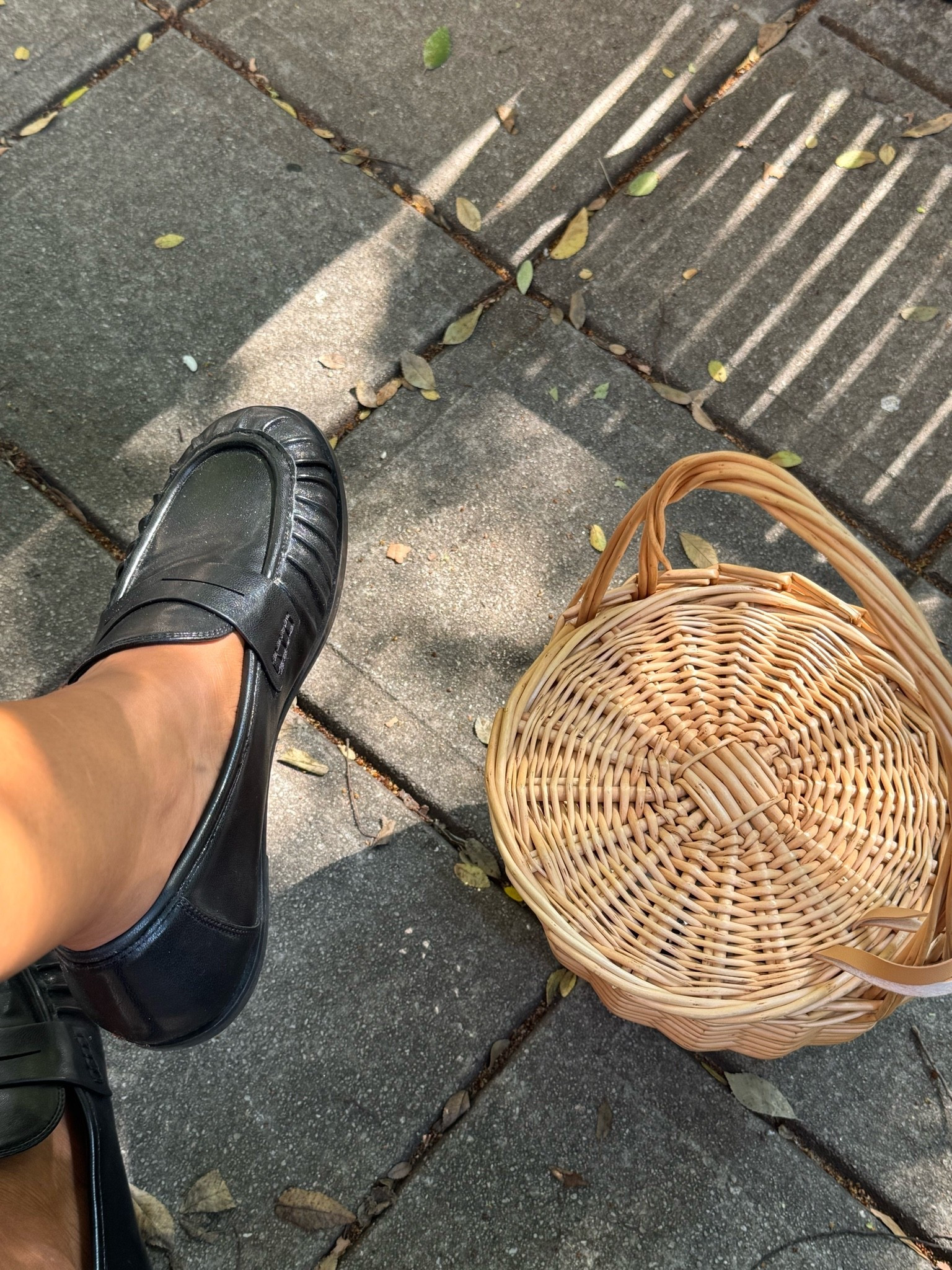 Fall outfit details: loafers and wicker basket for transitional weather!

#LTKootd