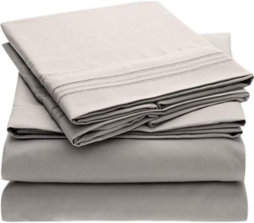 Mellanni Bed Sheet Set - 1800 Bedding - Wrinkle, Fade, Stain Resistant - 4 Piece (King, Light Gra... | Amazon (US)