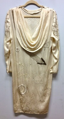 1980s Galleria Sport Cream Silk Cowl Back Sequinned Dress M | eBay UK