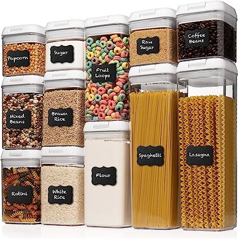 Shazo Airtight Container Set for Food Storage - 12 PC Set + Measuring Cup + 18 Labels & Marker - ... | Amazon (US)