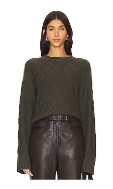 Sanctuary Coastal Cable Crewneck Sweater in Dark Olive from Revolve.com | Revolve Clothing (Global)