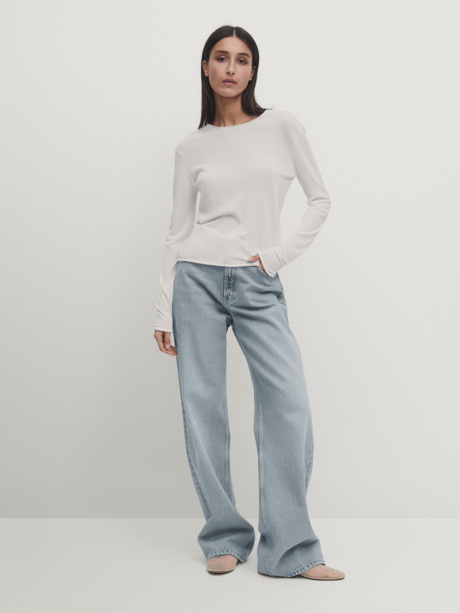 Wide-leg high-waist jeans | Massimo Dutti US