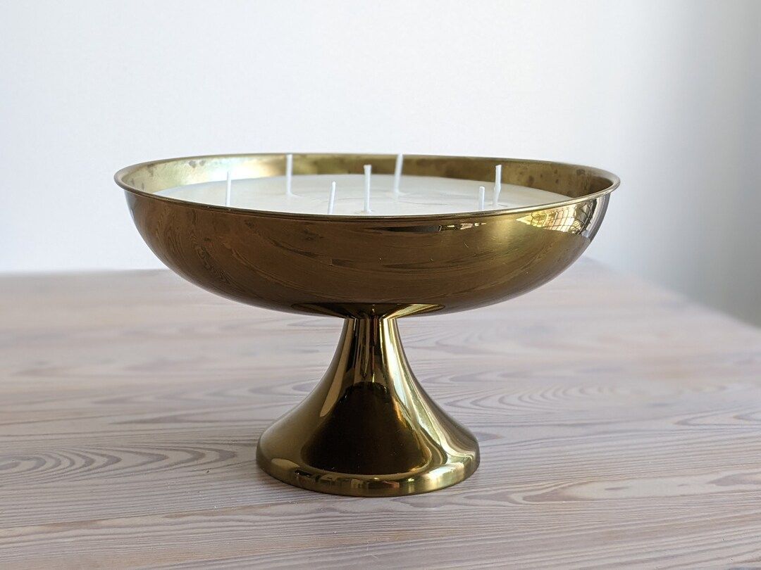 Vintage Brass Pedestal Candle  Large Brass Pedestal Bowl  - Etsy | Etsy (US)