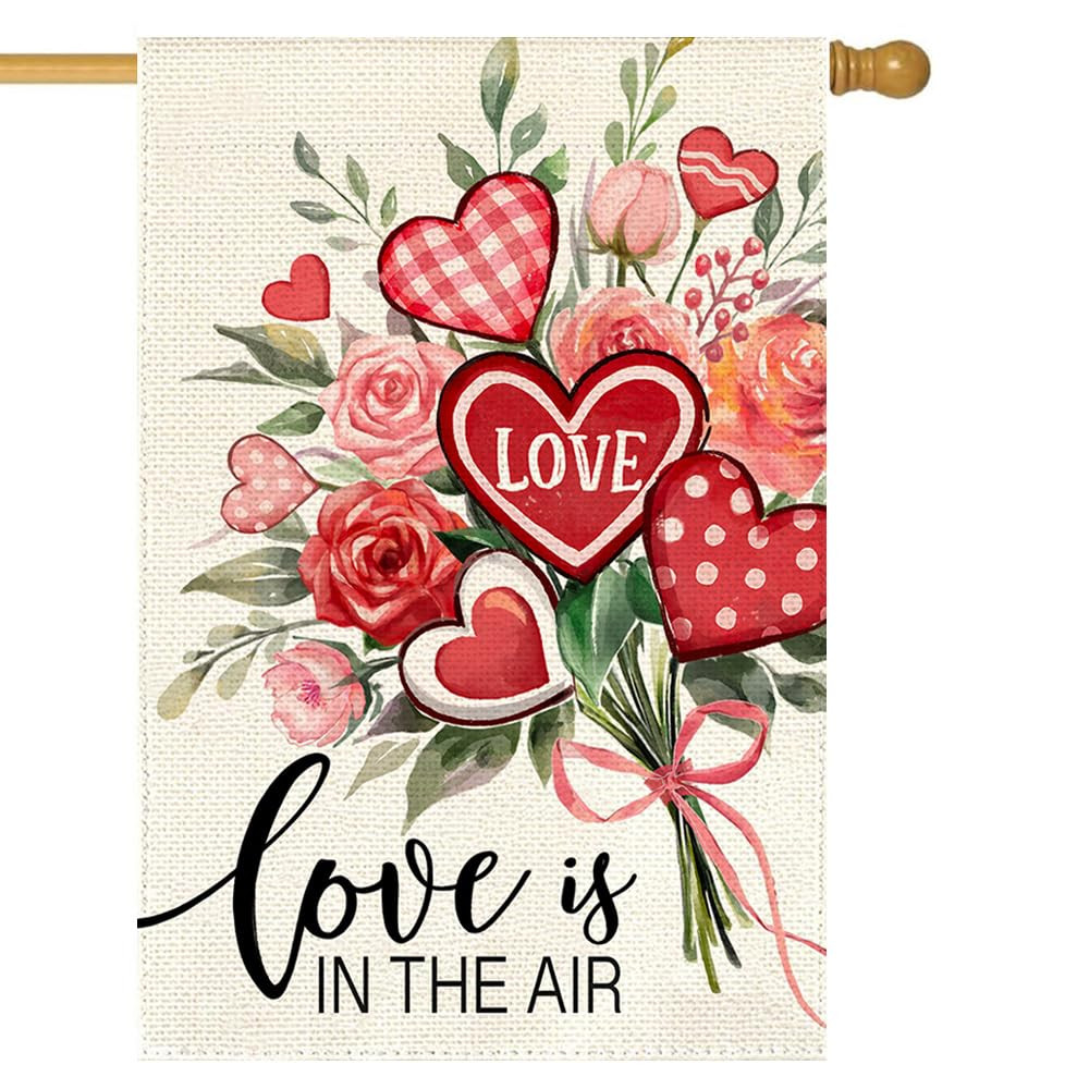 Valentines Day Floral House Flag 28x40 Inch Double Sided Outside Large, Love is in the Air Heart ... | Amazon (US)