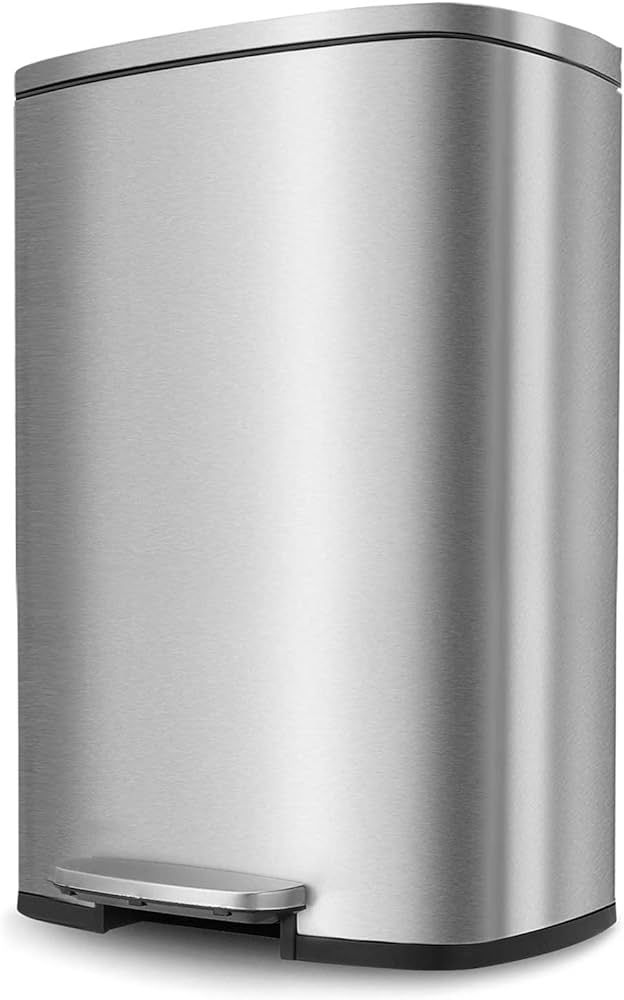 Pirecart 13.2 Gallon Trash Can, Stainless Steel Garbage Bin with Lid, Silent Gentle Open and Close D | Amazon (US)