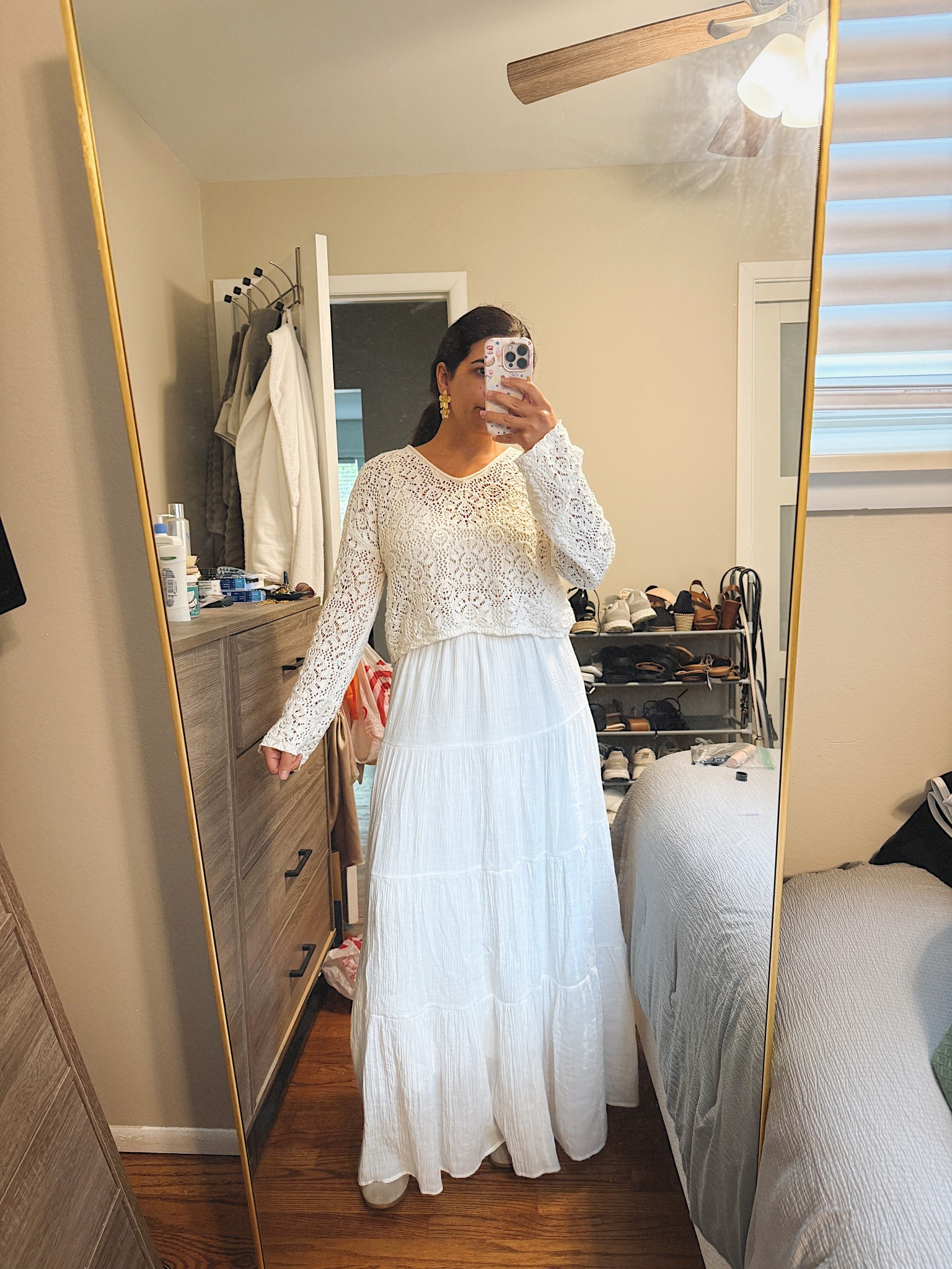 Wore this for an end of summer party! It was about 63° here in Michigan & it was outside so I paired my favorite white maxi skirt with a cropped sweater from Target, threw on some beige bootie heels & cute earrings!! Wearing size M in the skirt and S in the top!

#LTKSeasonal #LTKStyleTip