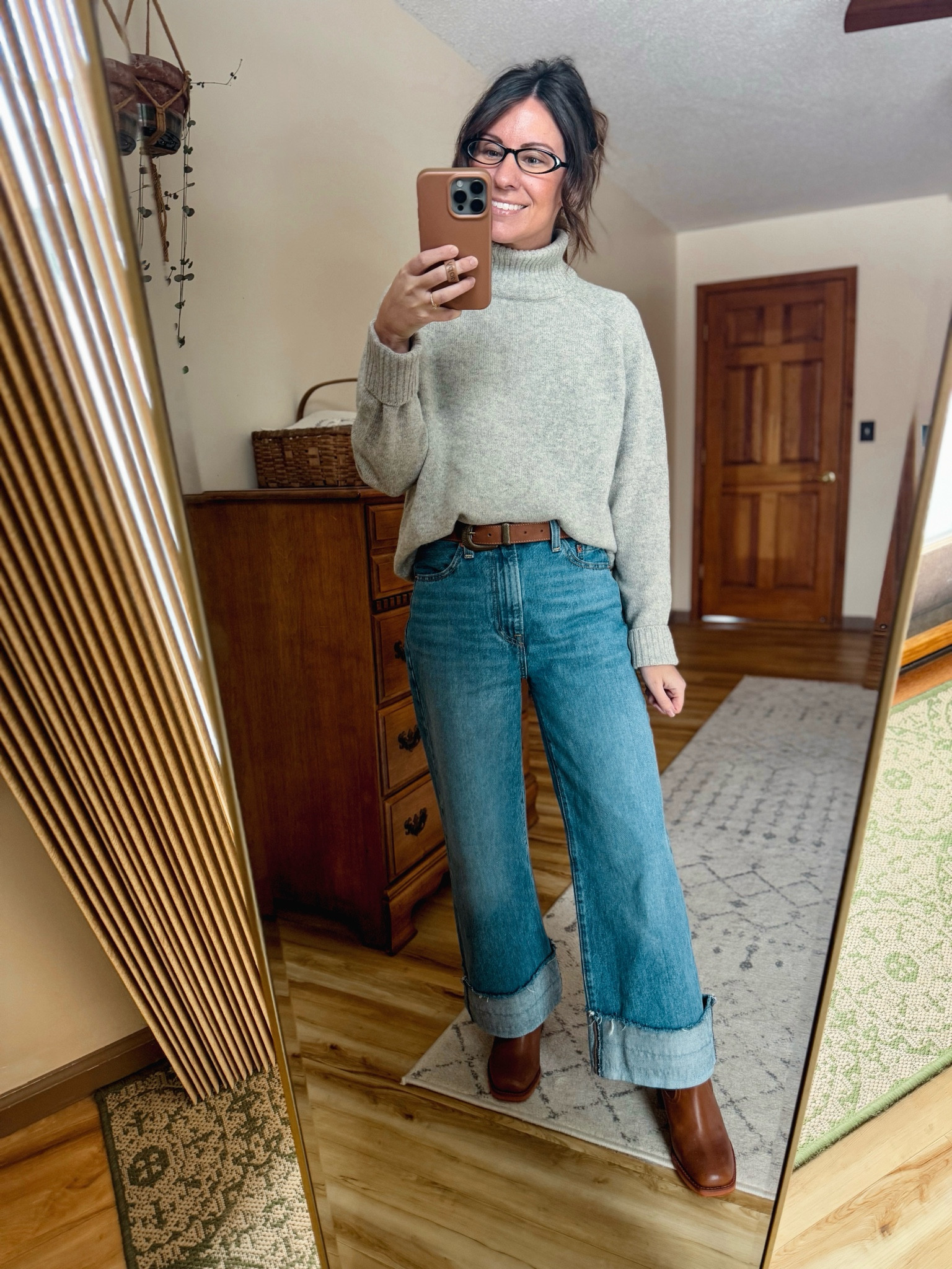 Wearing size small in my turtleneck sweater in the warm heather grey color (it’s selling out so I also linked similar ones!) and size 25 in my jeans (I cuffed them myself using hem tape—my wash is also sold out but lots of others are available. I also linked similar styles of jeans). My boots are older so I linked similar ones. My belt is also older so I linked similar. 

#LTKPetite #LTKStyleTip #LTKFindsUnder100