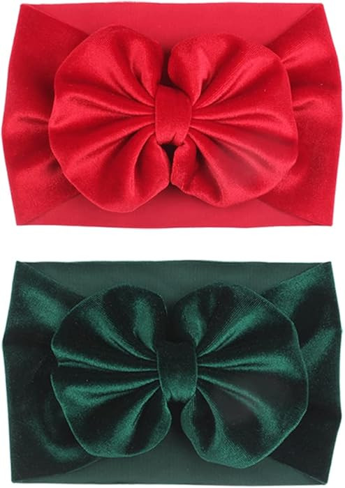 YanJie Baby Headbands Wide Head Wrap Hair Accessories, Velvet, Red-Green | Amazon (US)