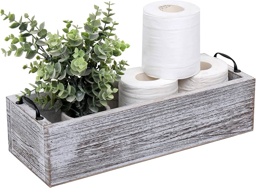 Bathroom Decor Box Toilet Paper Holder Farmhouse Decor with Handles Wood Toilet Tank Box Office T... | Amazon (US)